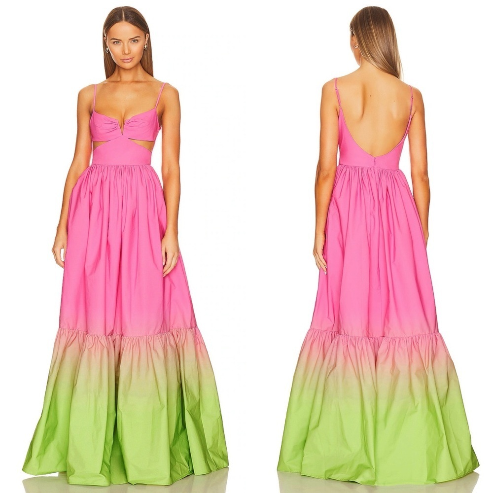 SAU LEE Nova Cutout Maxi Dress Gown in Pink Green Chartreuse Ombre Sz 2 US - Picture 10 of 10